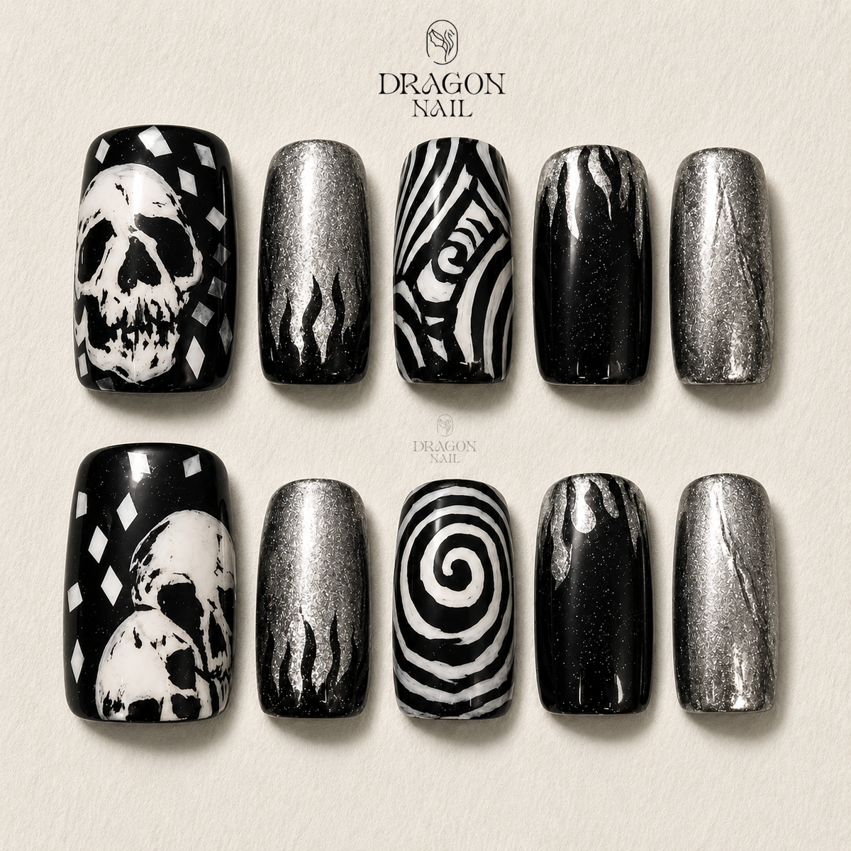 Grunge Emo Skull Dark Aesthetic Statement Press On Nails
