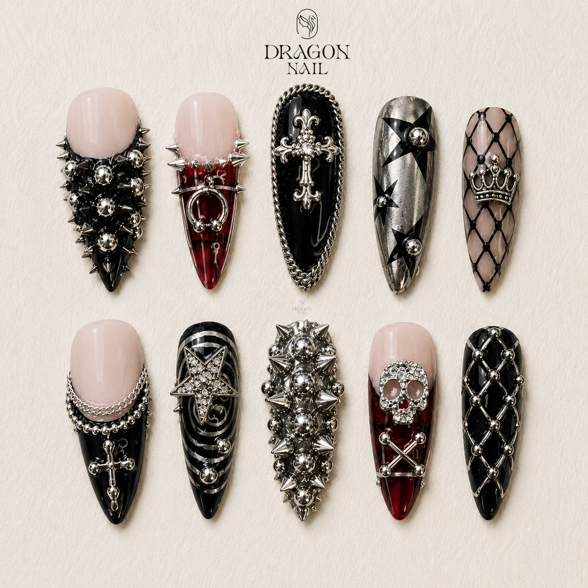 Grunge Punk Studded Alternative Statement Press On Nails