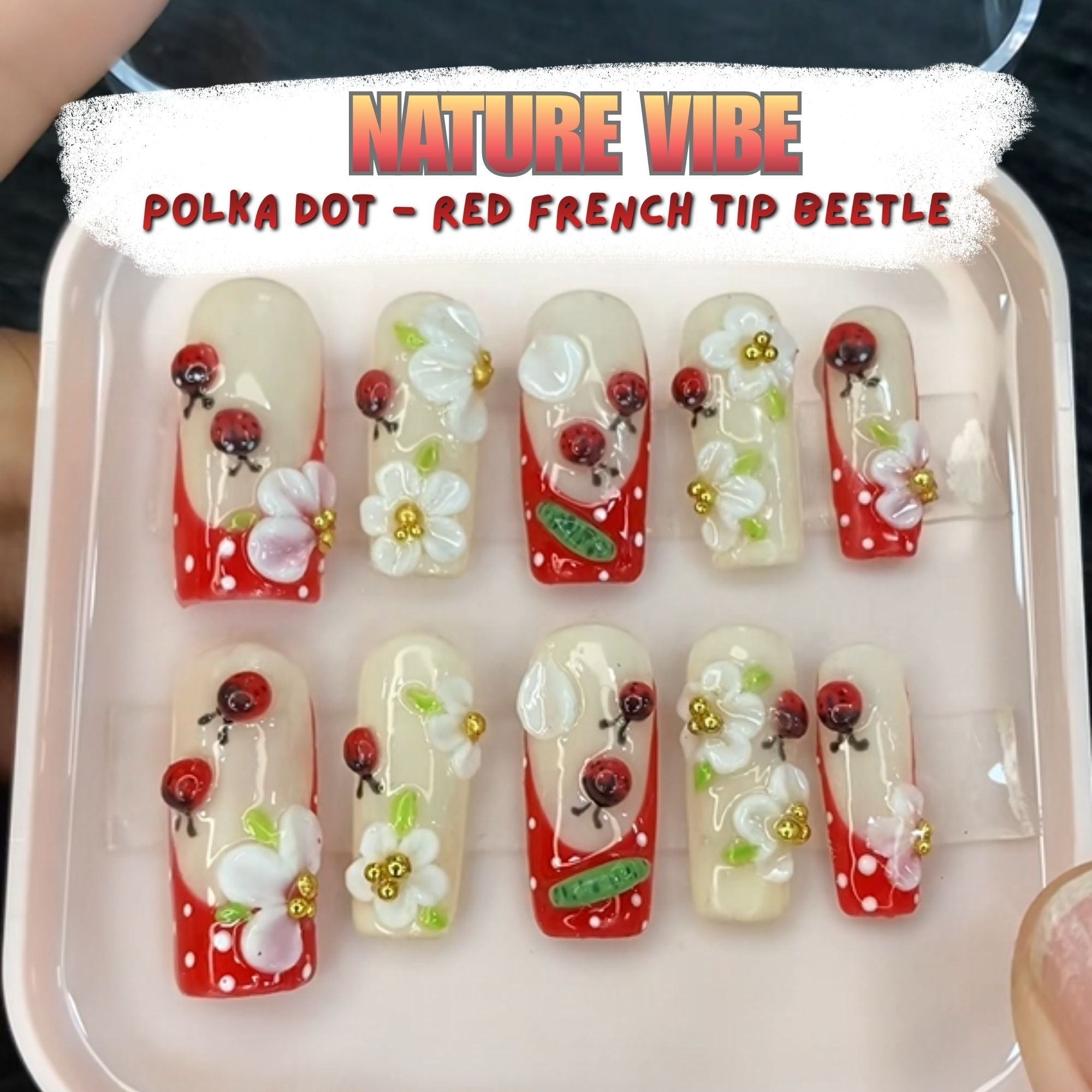 Cute Daisy Polka Dot Cottagecore Press On Nails