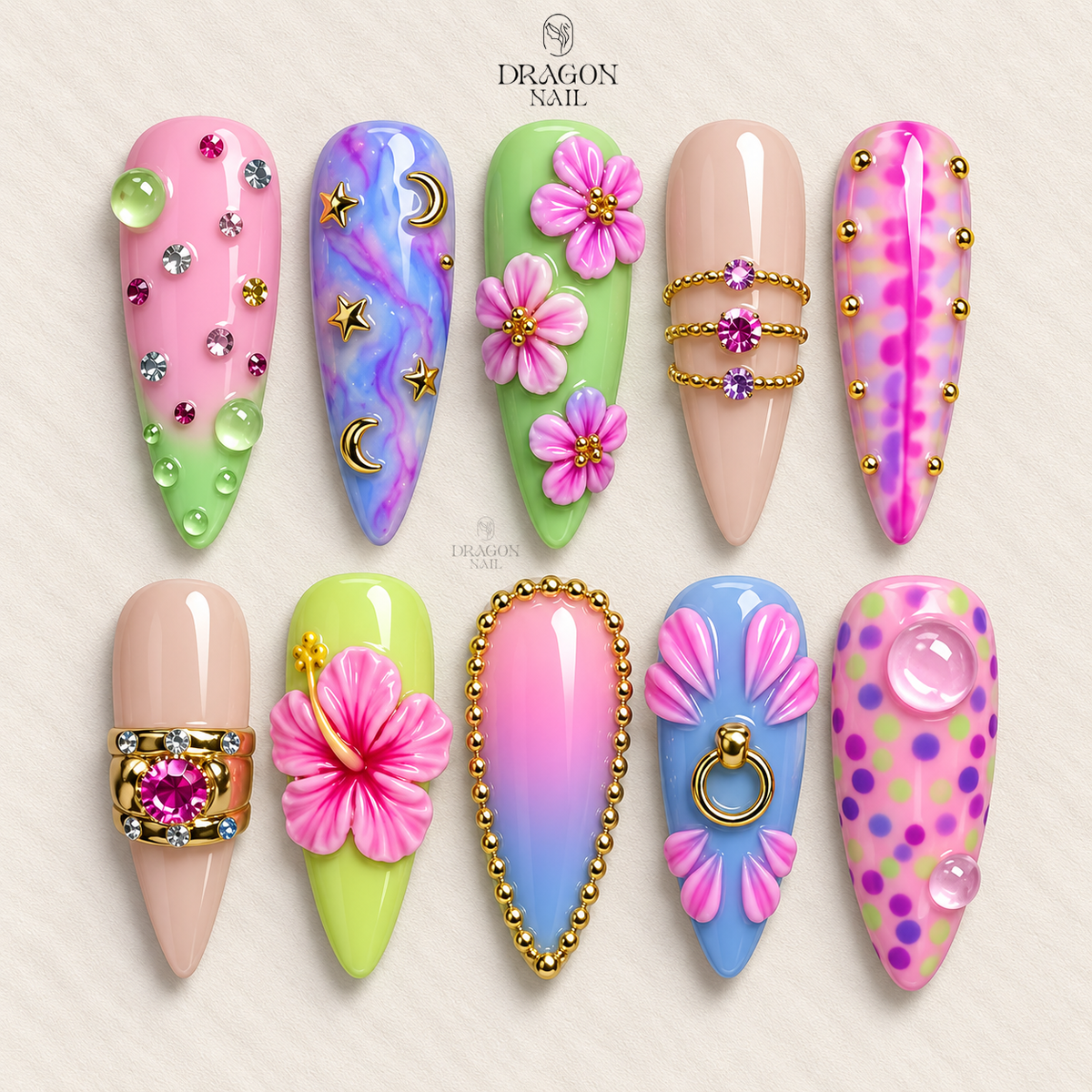 Handmade 3D Fantasy Ornate Mystical Press On Nails