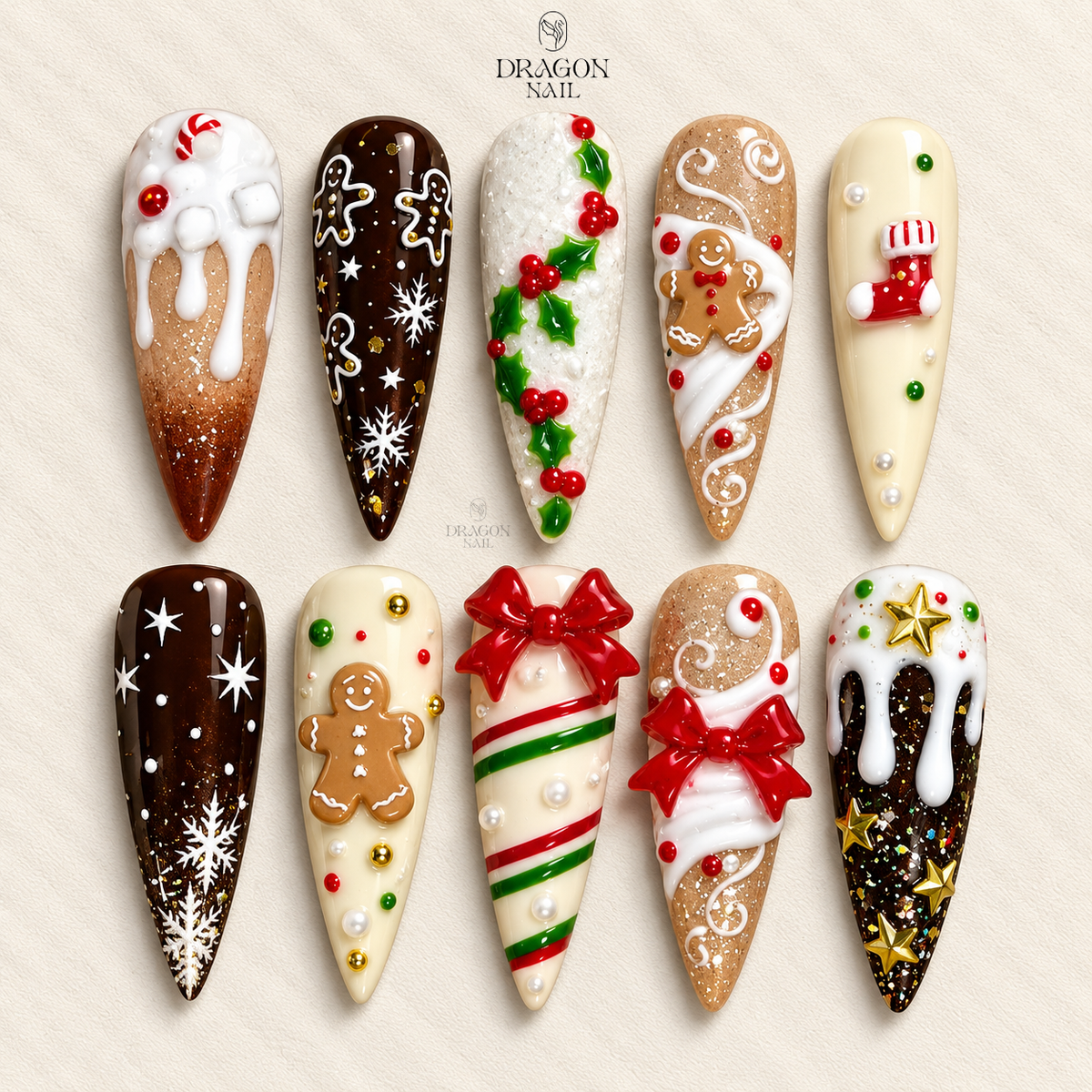 Handmade 3D Ginger Bread Christmas Nails