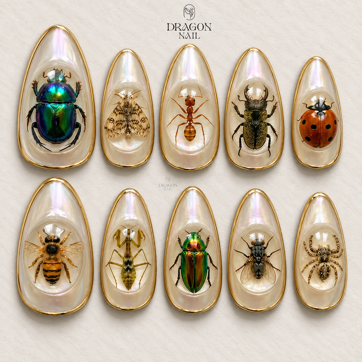 Handmade Vintage Insect 3D Ornate Beetle Press On Nails