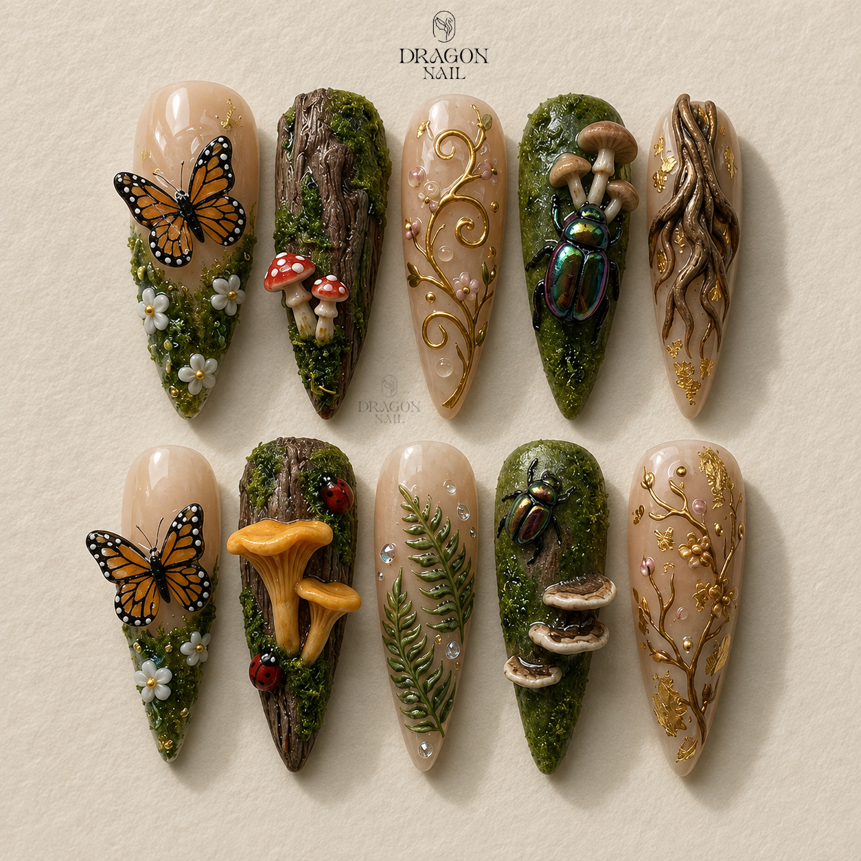 Enchanted Forest Mushroom Butterfly Fairycore Press On Nails
