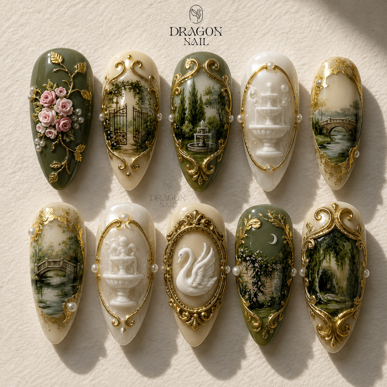 Vintage Secret Garden 3D Floral Romantic Press On Nails