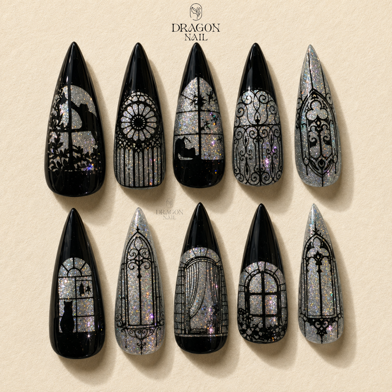 Black Stained Glass Cat Eye Glitter Press On Nails
