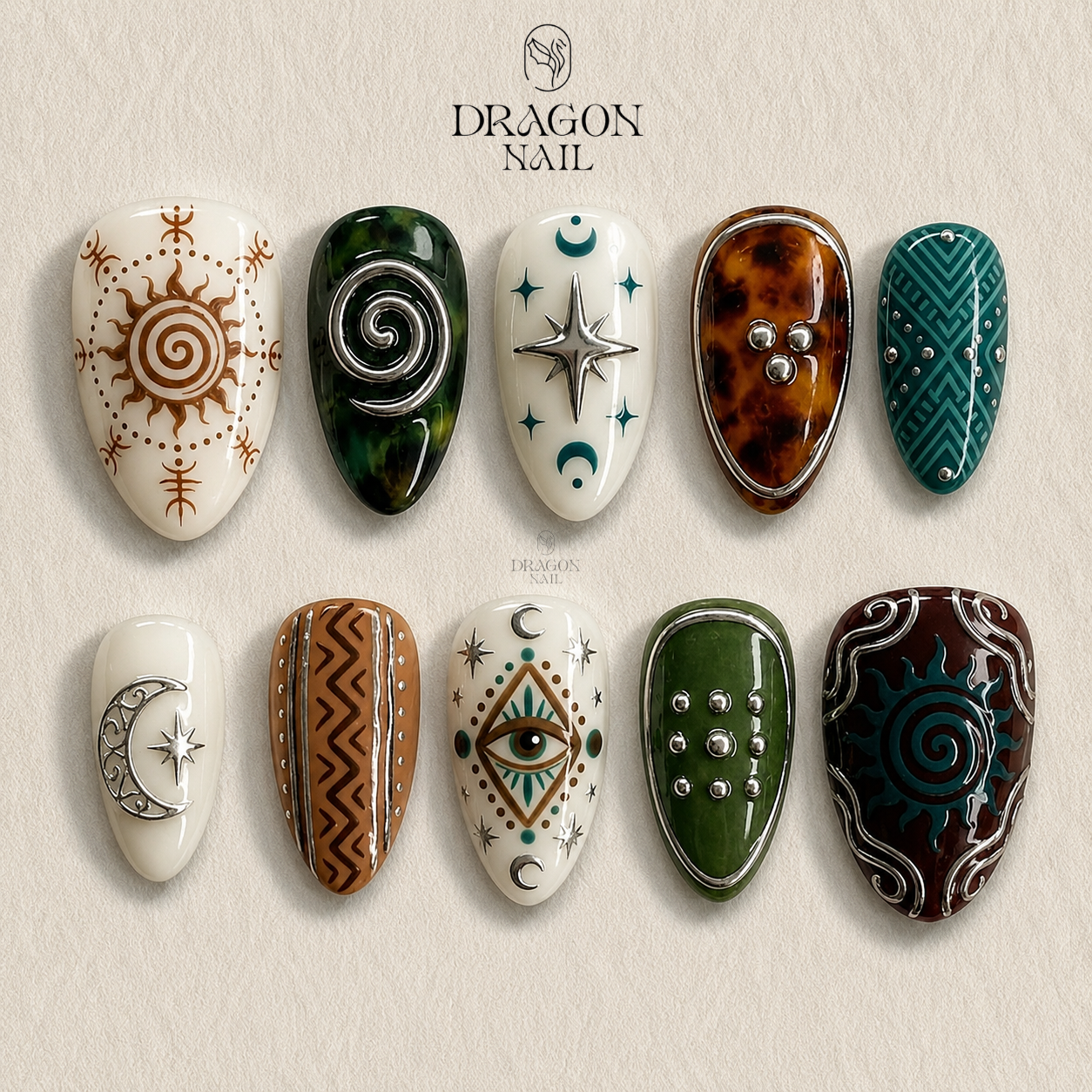 Celestial Boho Sun Moon Star Evil Eye Mystic Press On Nail