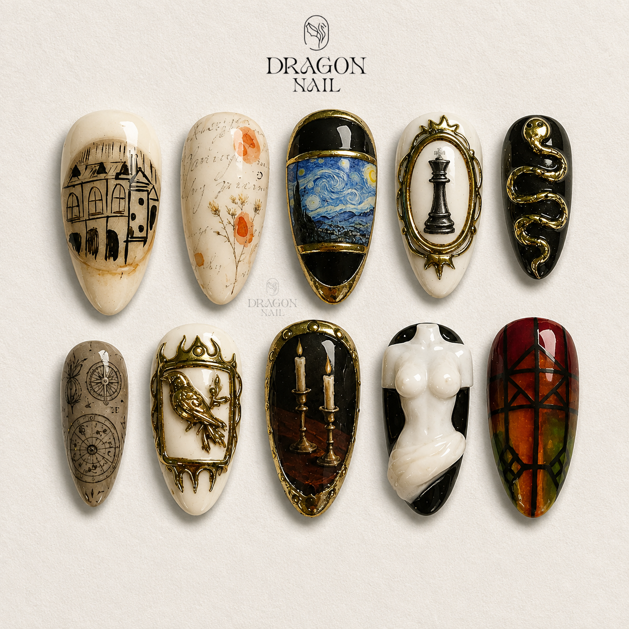 Dark Academia Gold Scarab Ornate Vintage Press On Nails