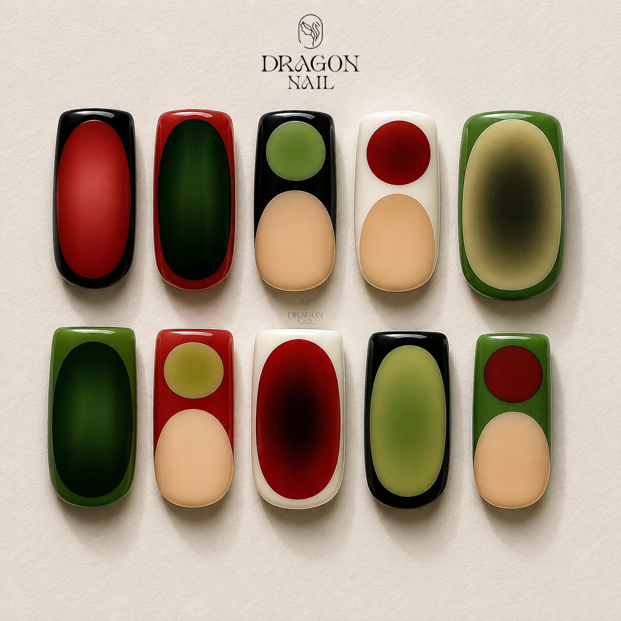 Red Green Black Geometric Abstract Press On Nails