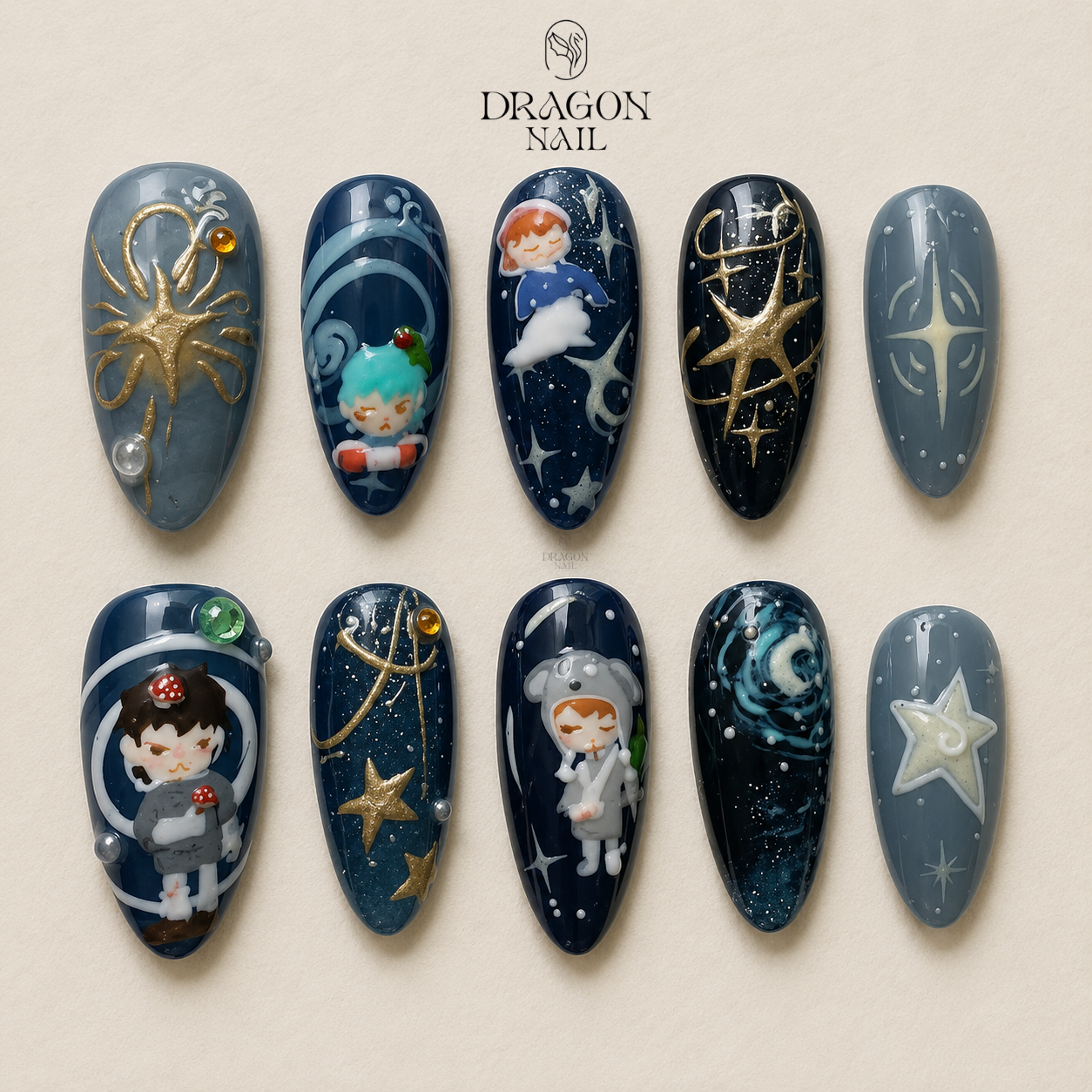 Celestial Galaxy Moon Star Cosmic Dream Press On Nails
