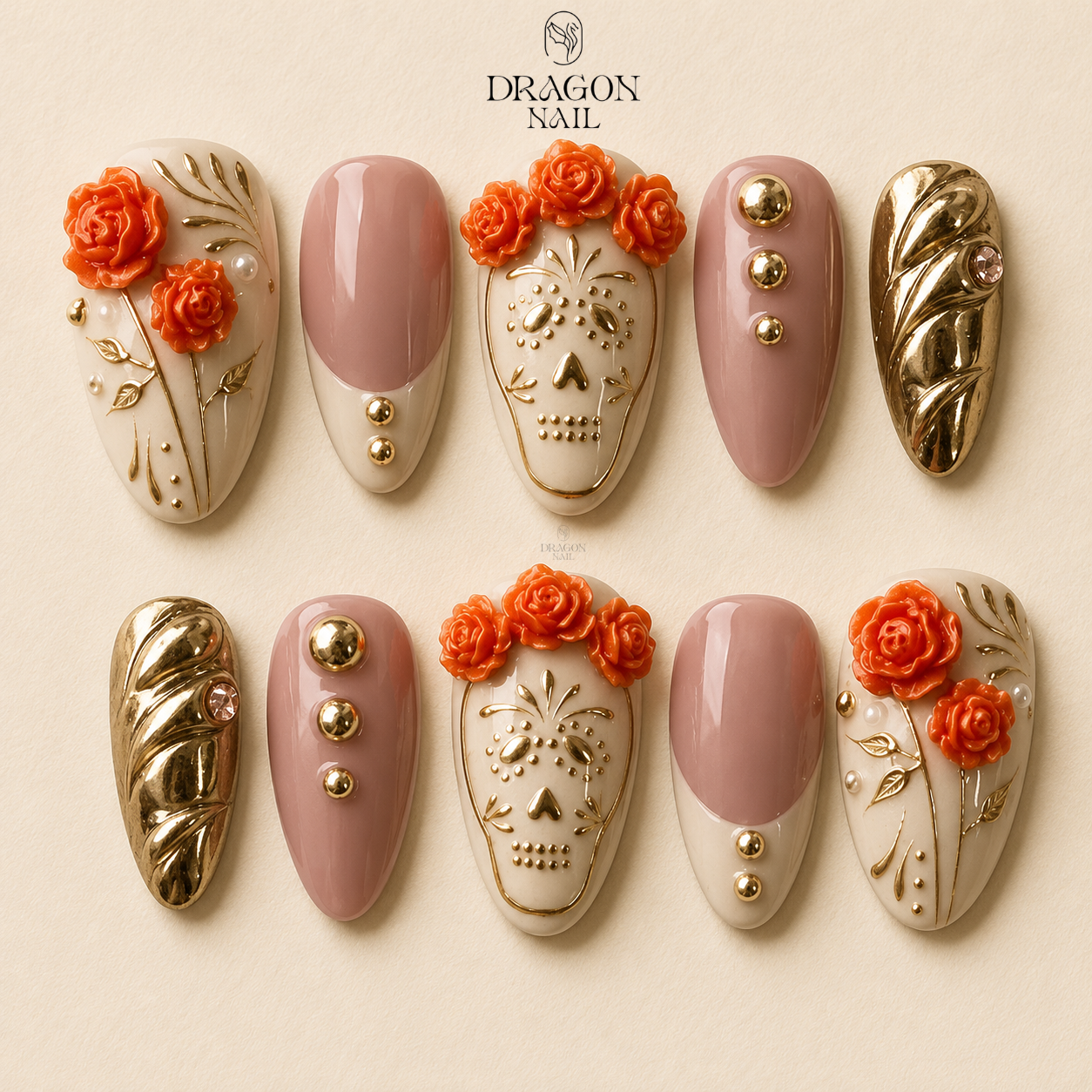 Colorful Sugar Skull Floral Festival Press On Nails
