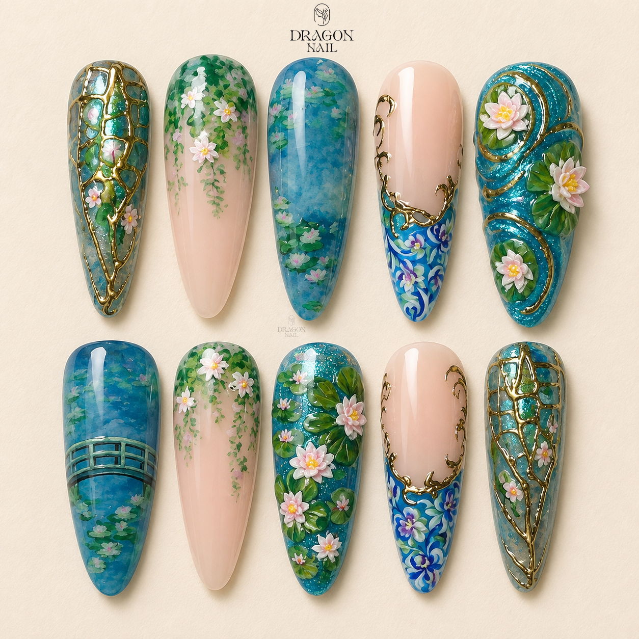 Dreamy Water Lily Impression Press On Nails