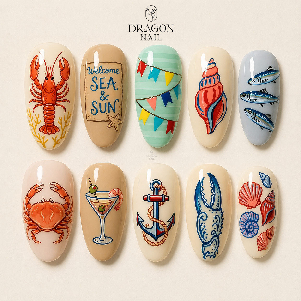 Fresh Coastal Summer Beach Vibe Press On Nails