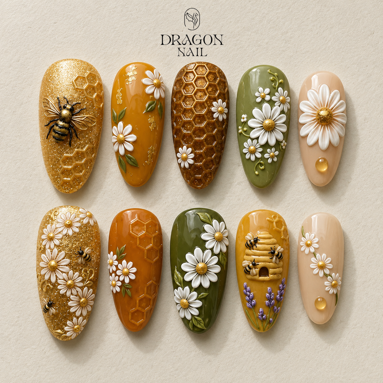 Golden Honey Garden Press On Nails