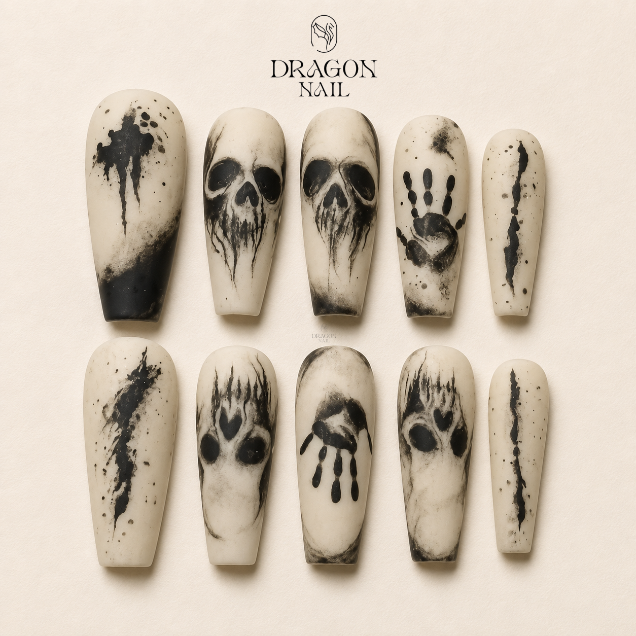 Haunted Ghost Skull 3D Spooky Gothic Press On Nails