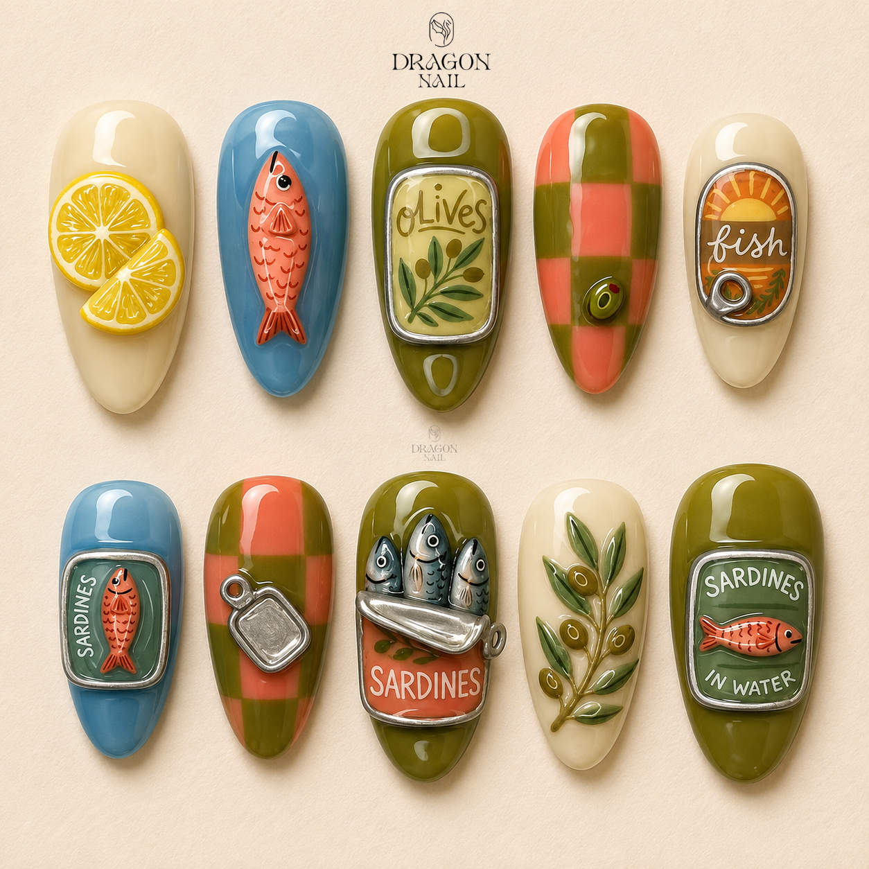 Mediterranean Sardine Picnic Press On Nails
