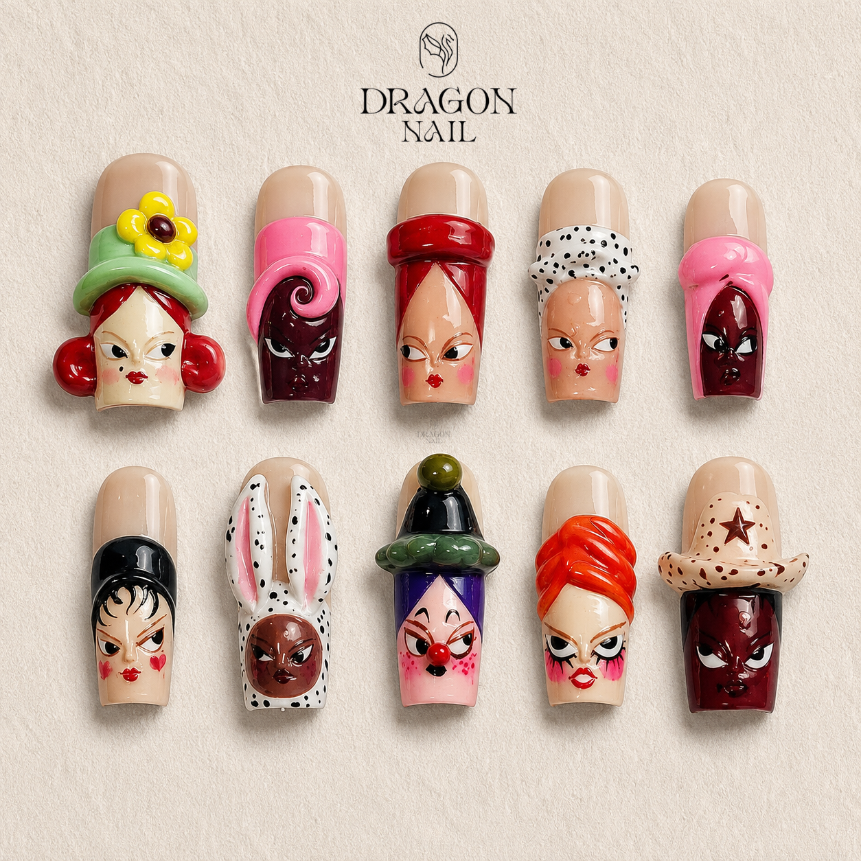 Playful Cartoon Pop Art Funny Face Press On Nails