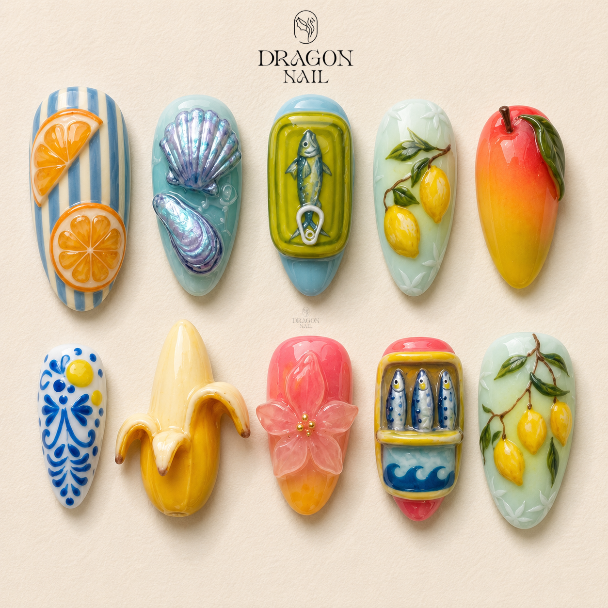 Playful Coastal Fruit Market Press On Nails