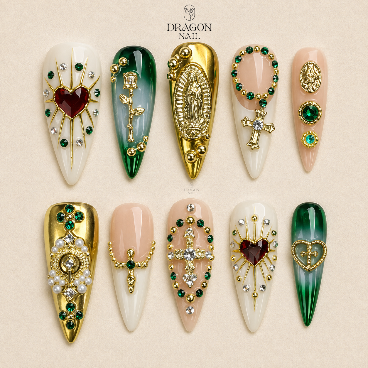 Royal Emerald Relic Press On Nails