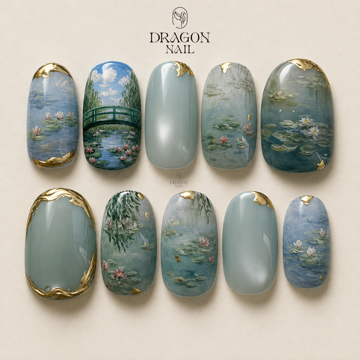 Soft Impressionist Water Garden Floral Press On Nails