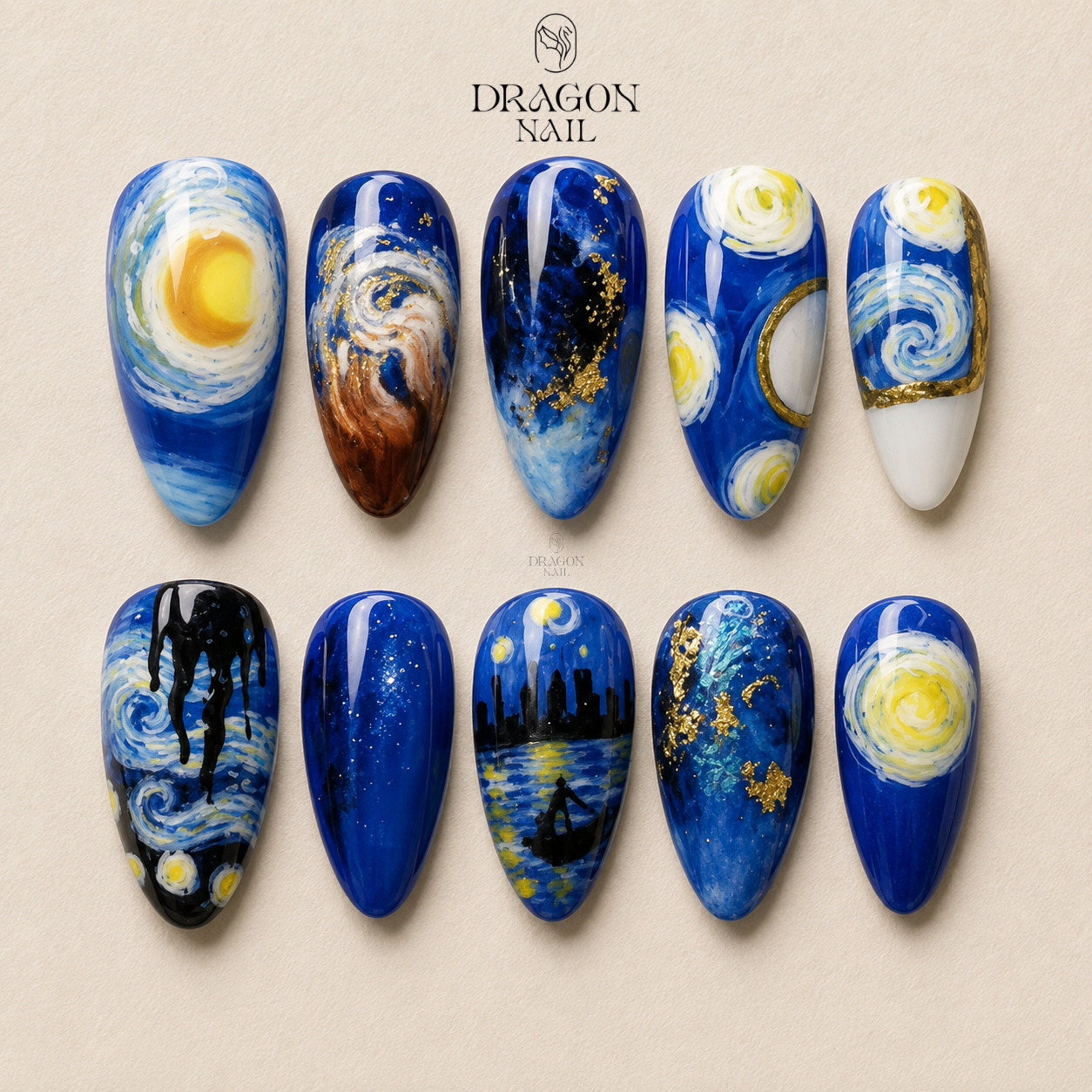 Swirl Night Sky Artistic Painted Press On Nails