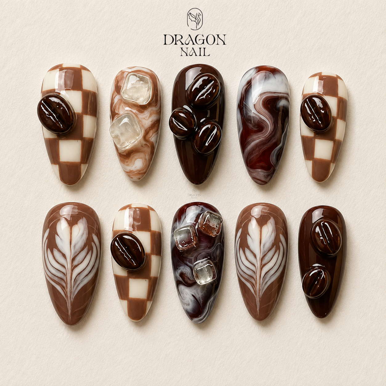 Mocha Latte Coffee Bean Press On Nails