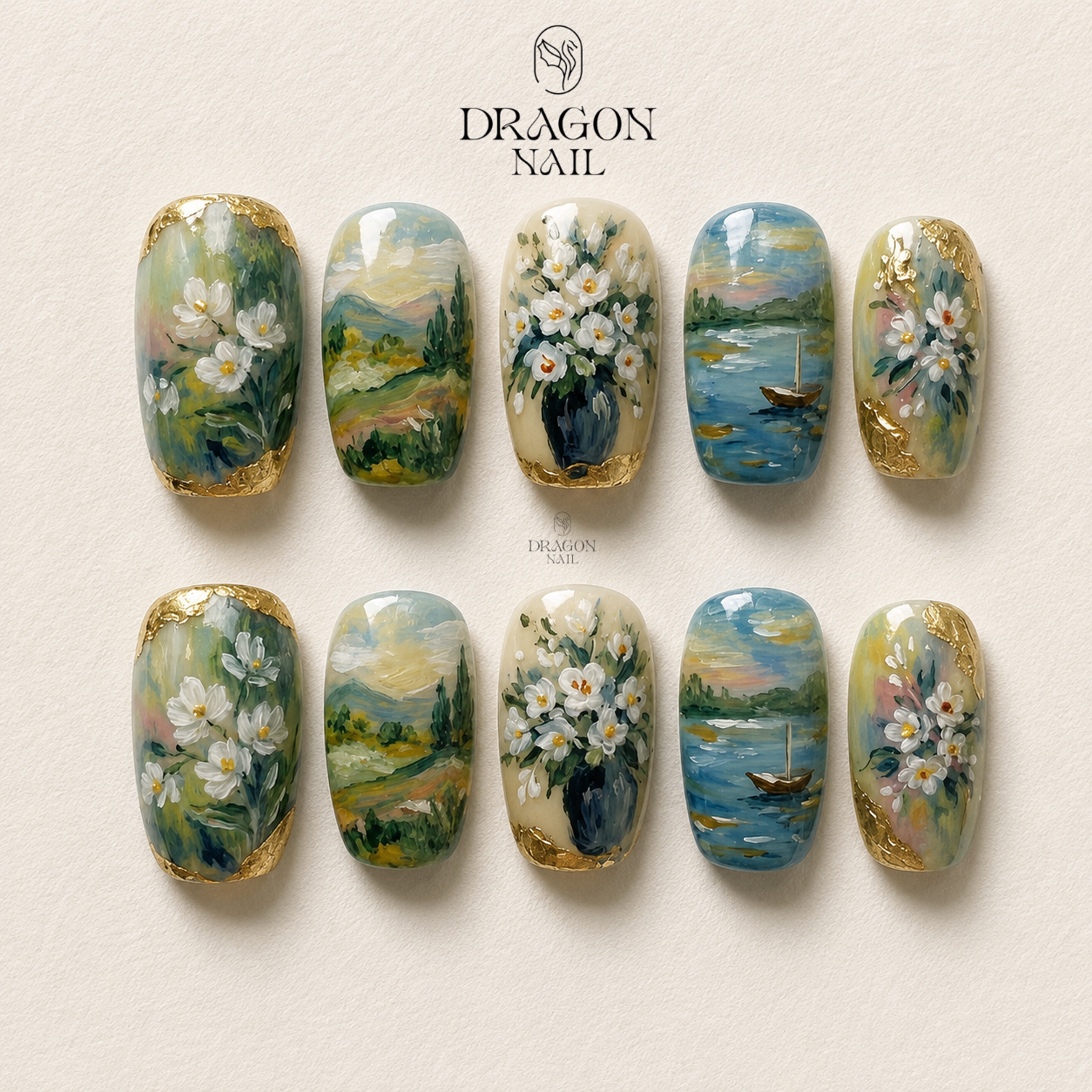 Impressionist Oil Painting Artistic Floral Press On Nails