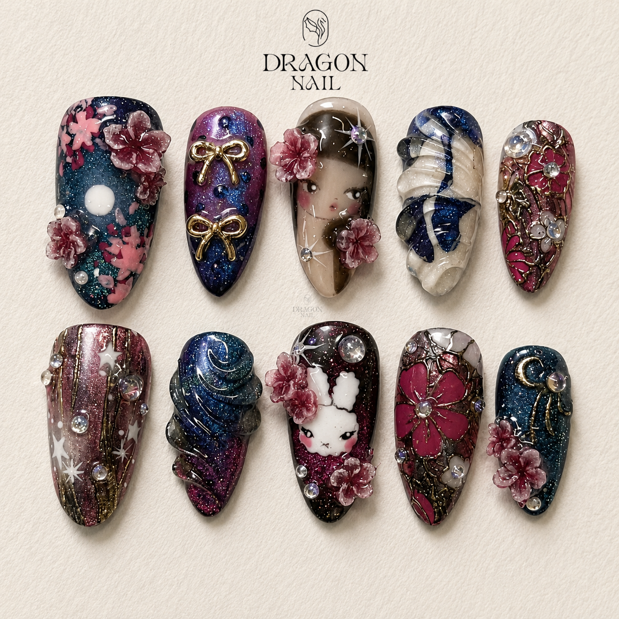 Green Marble Gold Foil Luxury Abstract Glossy Press On Nails