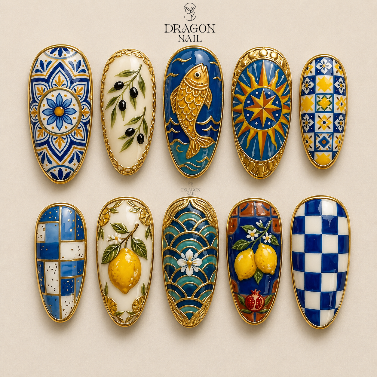 Coastal Lemon Tile Press On Nails