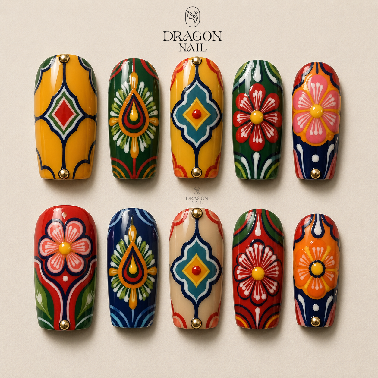Boho Tribal Floral Artistic Press On Nails