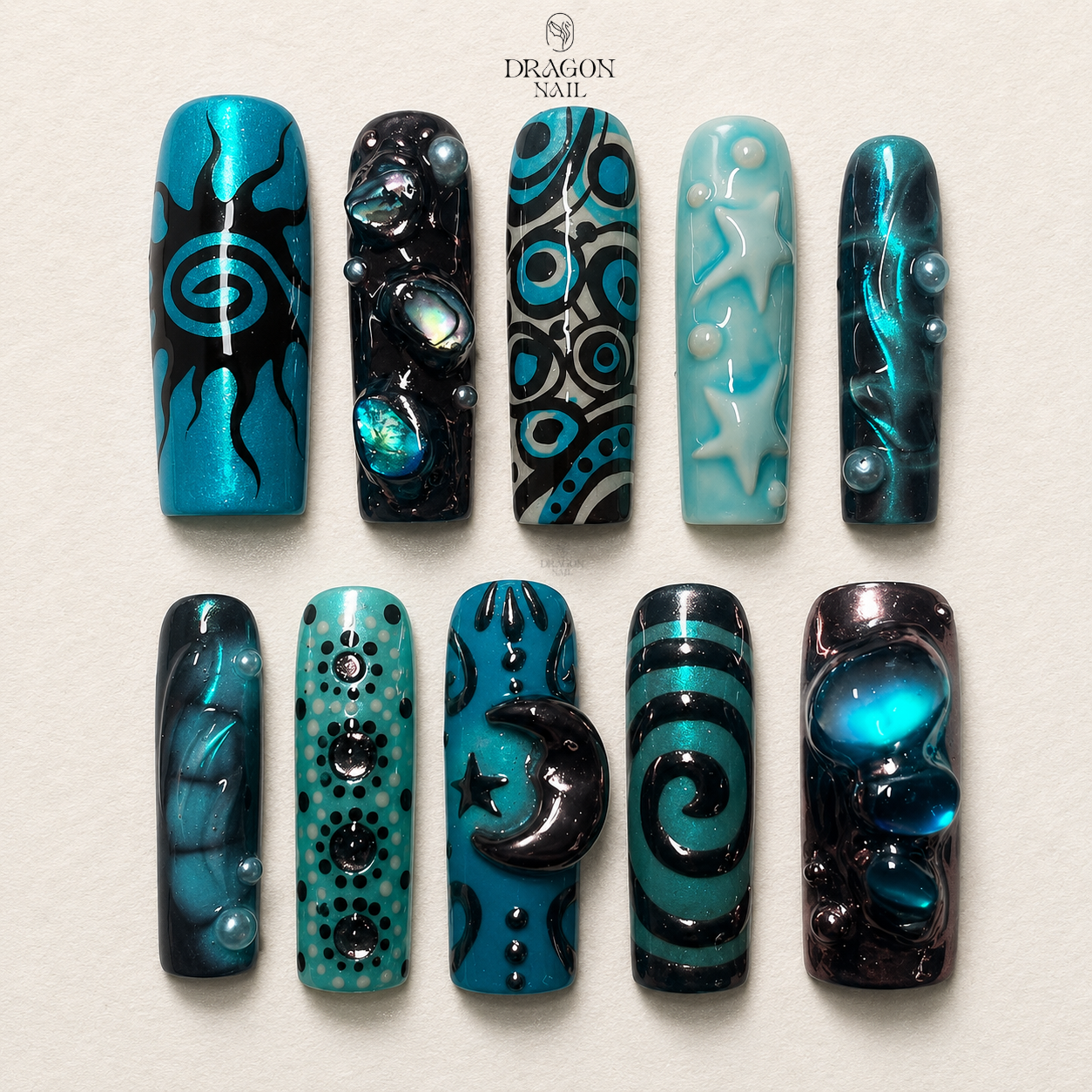 Blue Marble Gold Foil Abstract Luxury Press On Nails