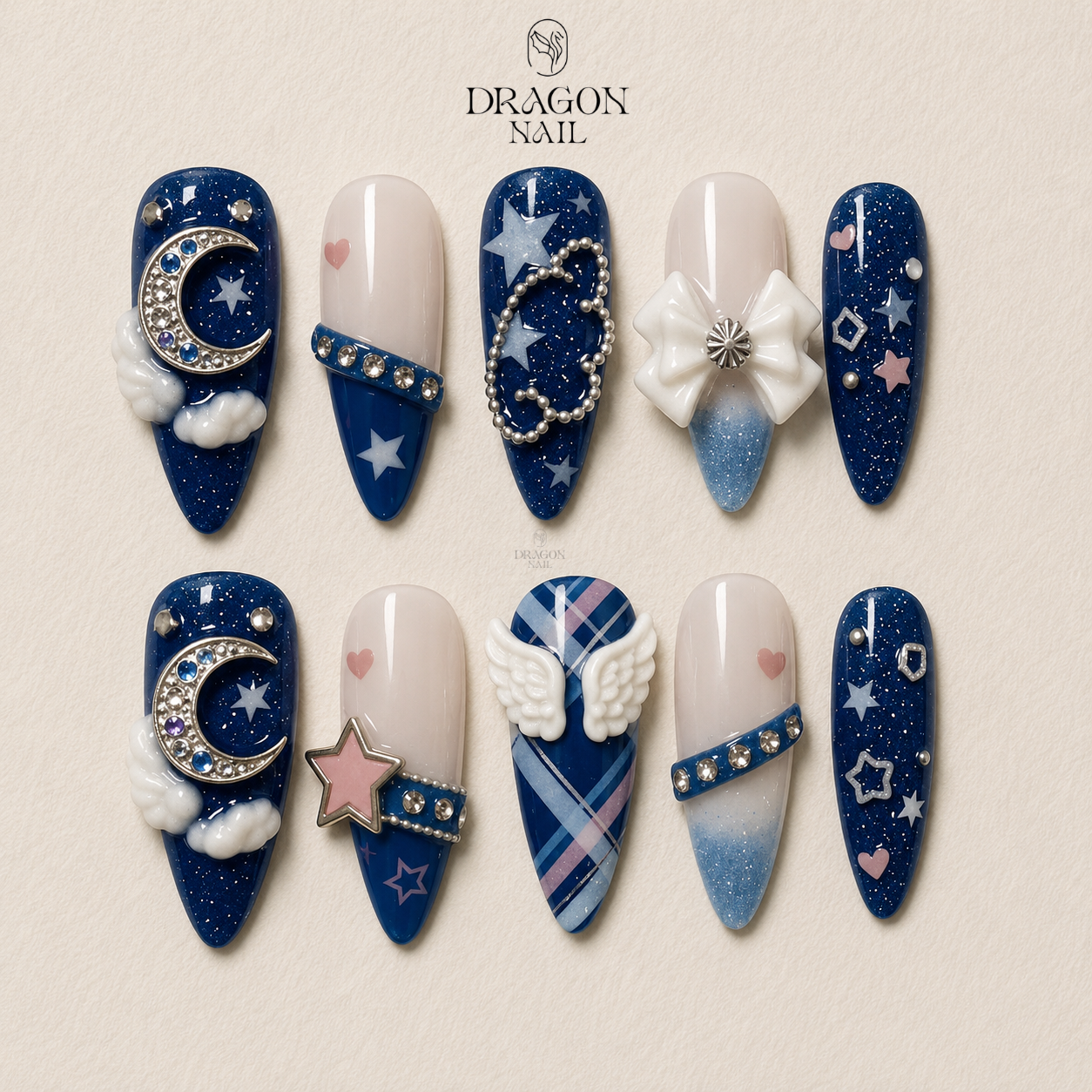 Celestial Midnight Moonlight Elegance Press On Nails