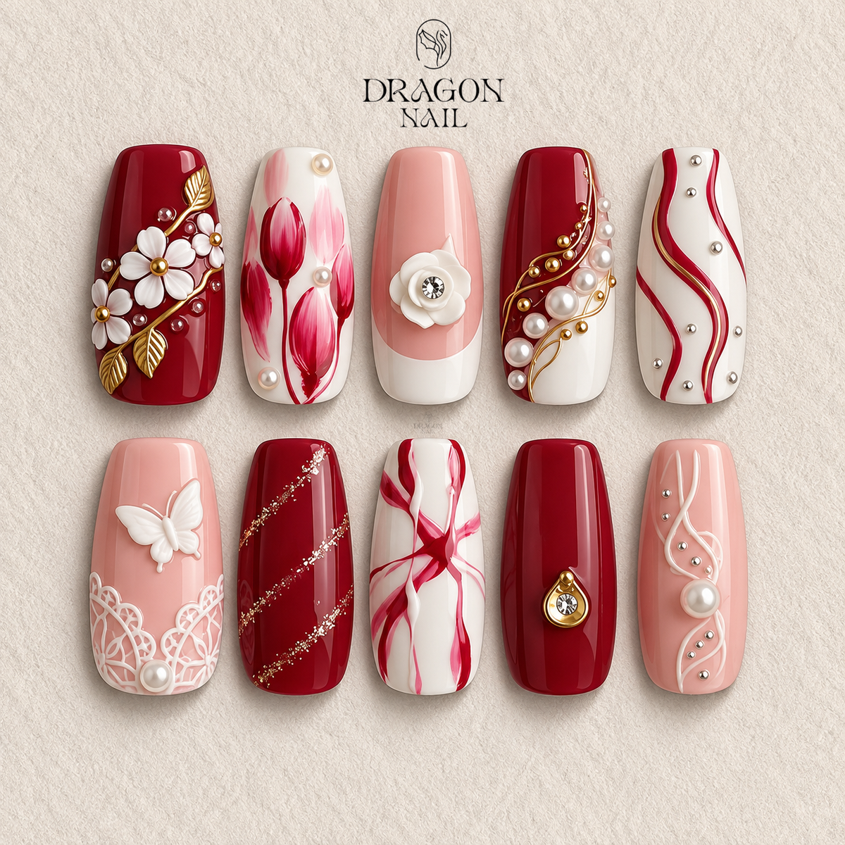 Elegant Valentine Floral Nails