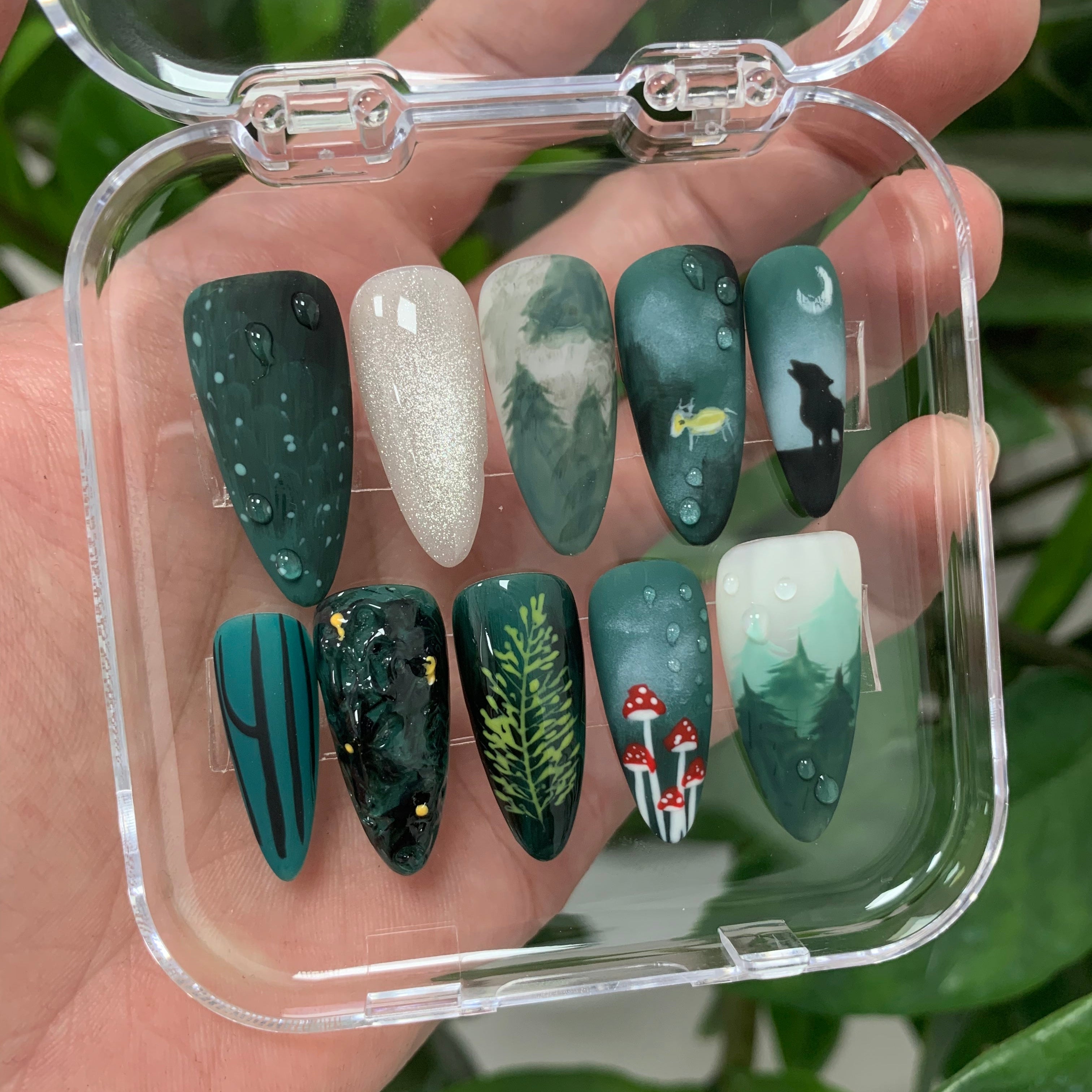 Mystical Forest Night Sky 3D Botanical Press On Nails