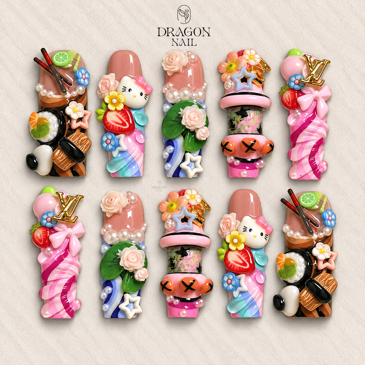 Kawaii 3D Candy Nails, Pastel Sweetcore Press-On Set With Cute Charms, Y2K Aesthetic, Limited Edition