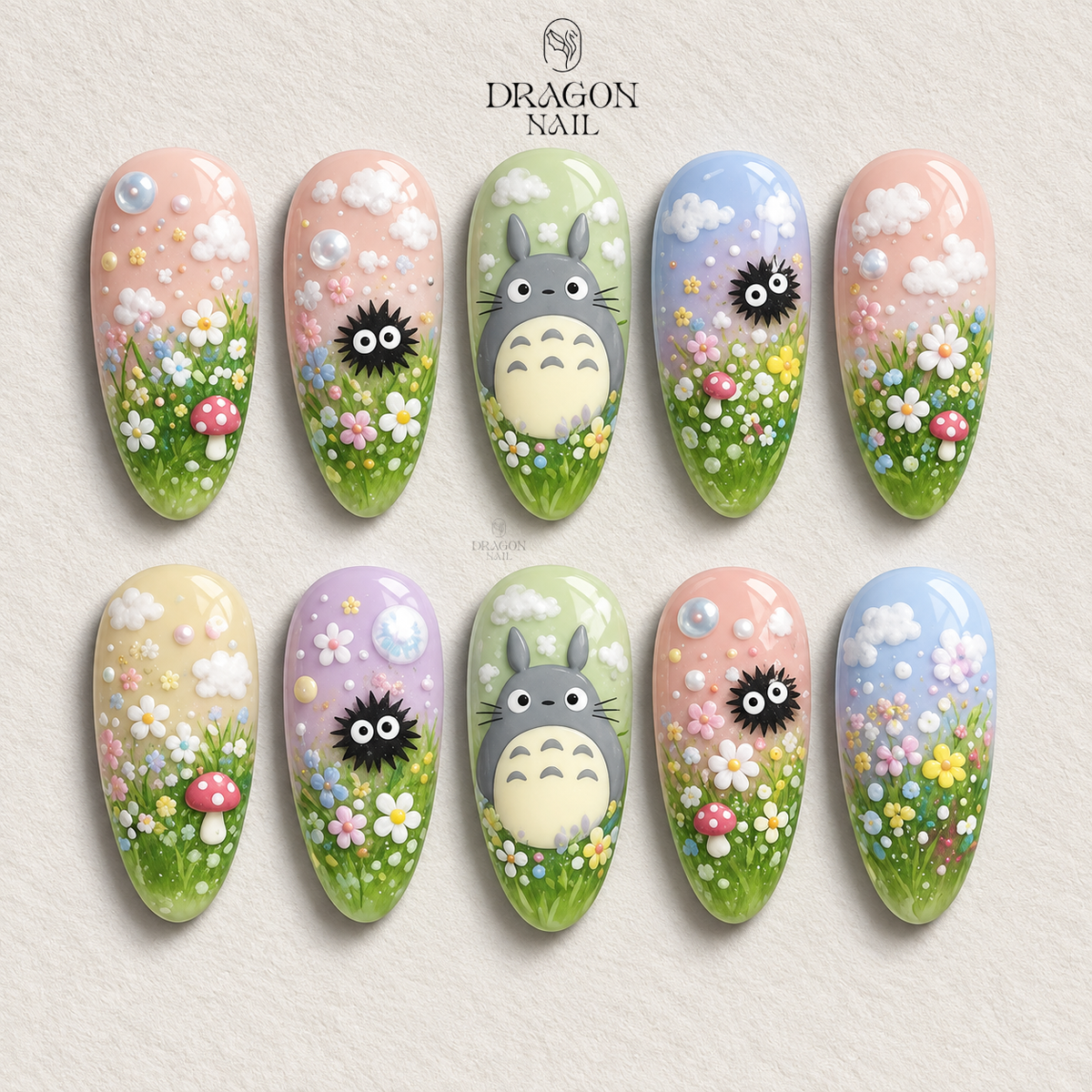 Kawaii Forest Totoro Press On Nails