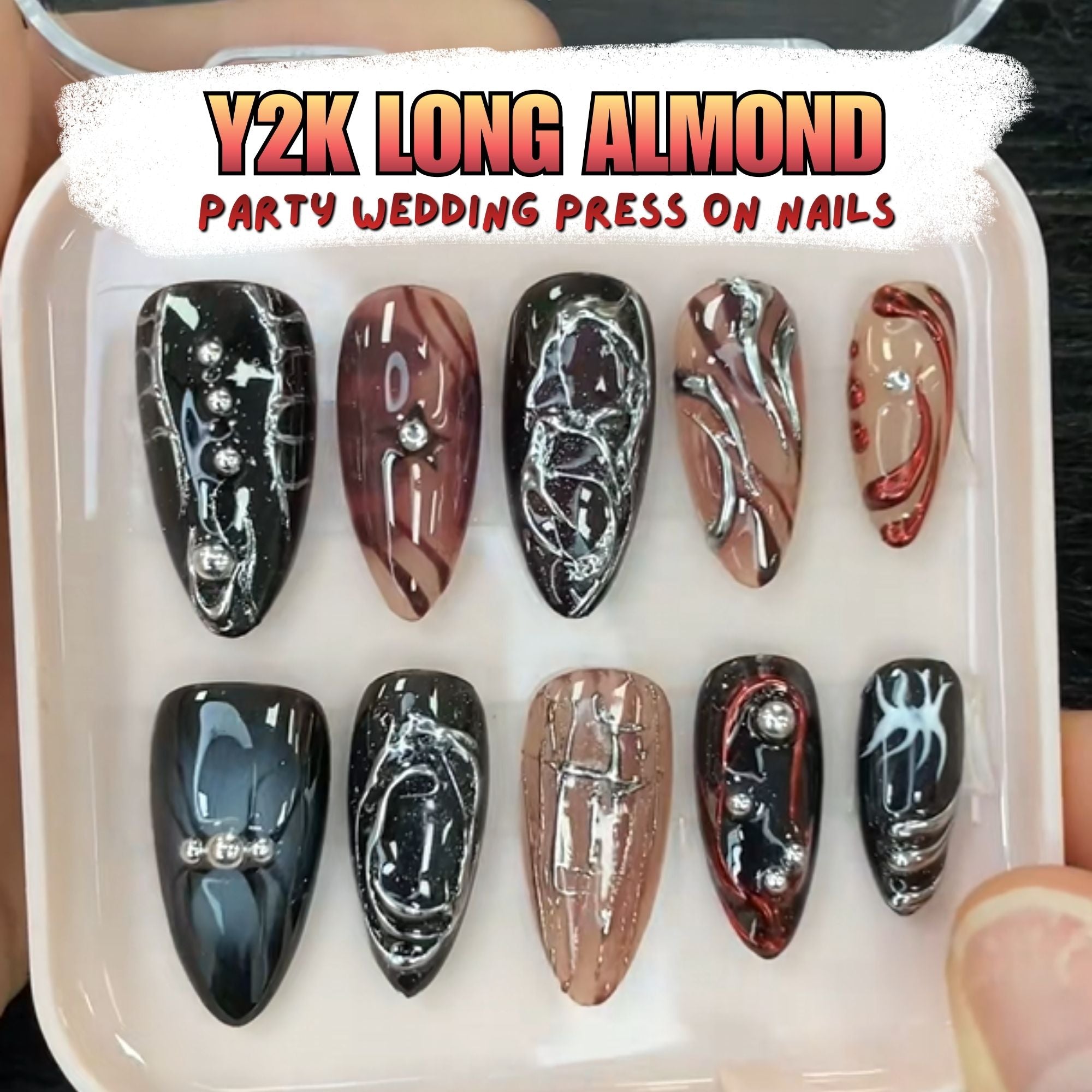 Custom Brown Gold Chrome Sparkle Press On Nails