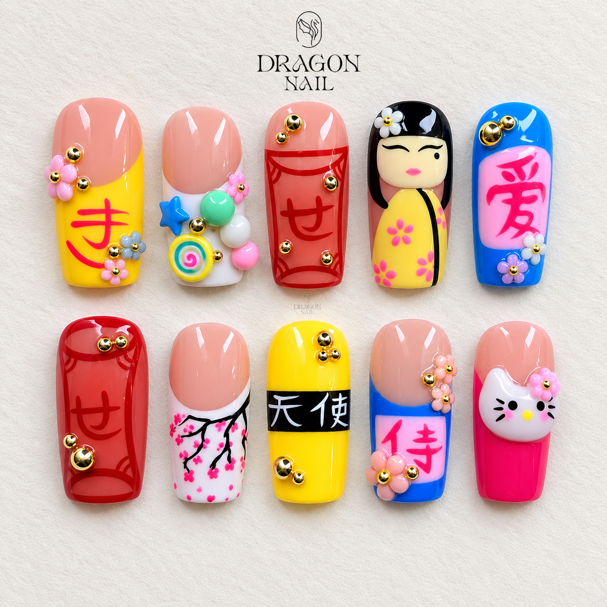 Lucky Calligraphy Minimalist Press On Nails