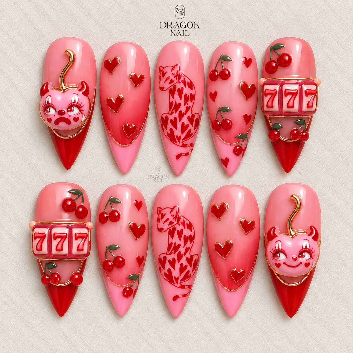 Lucky Cherry Glam Leopard Press On Nails