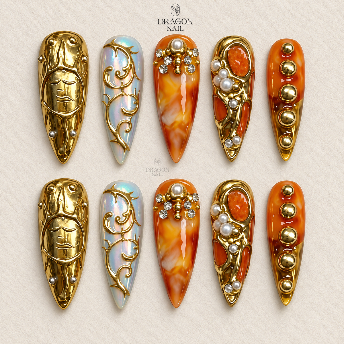 Luxury Amber Gold Stone Warm Glow Press On Nails