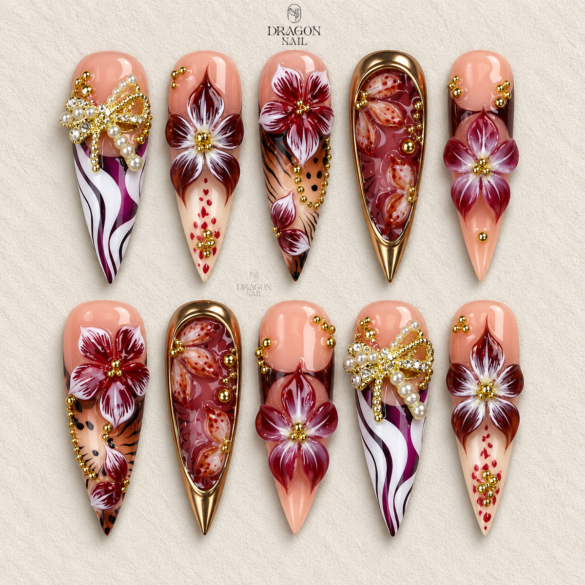Luxury Crystal Blossom Stiletto Press On Nails