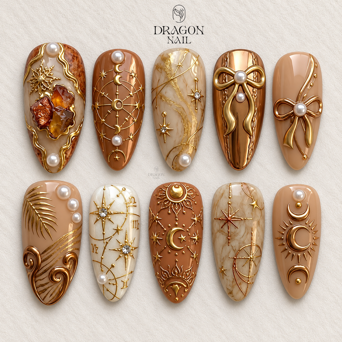 Luxury Golden Celestial Elegant Press On Nails