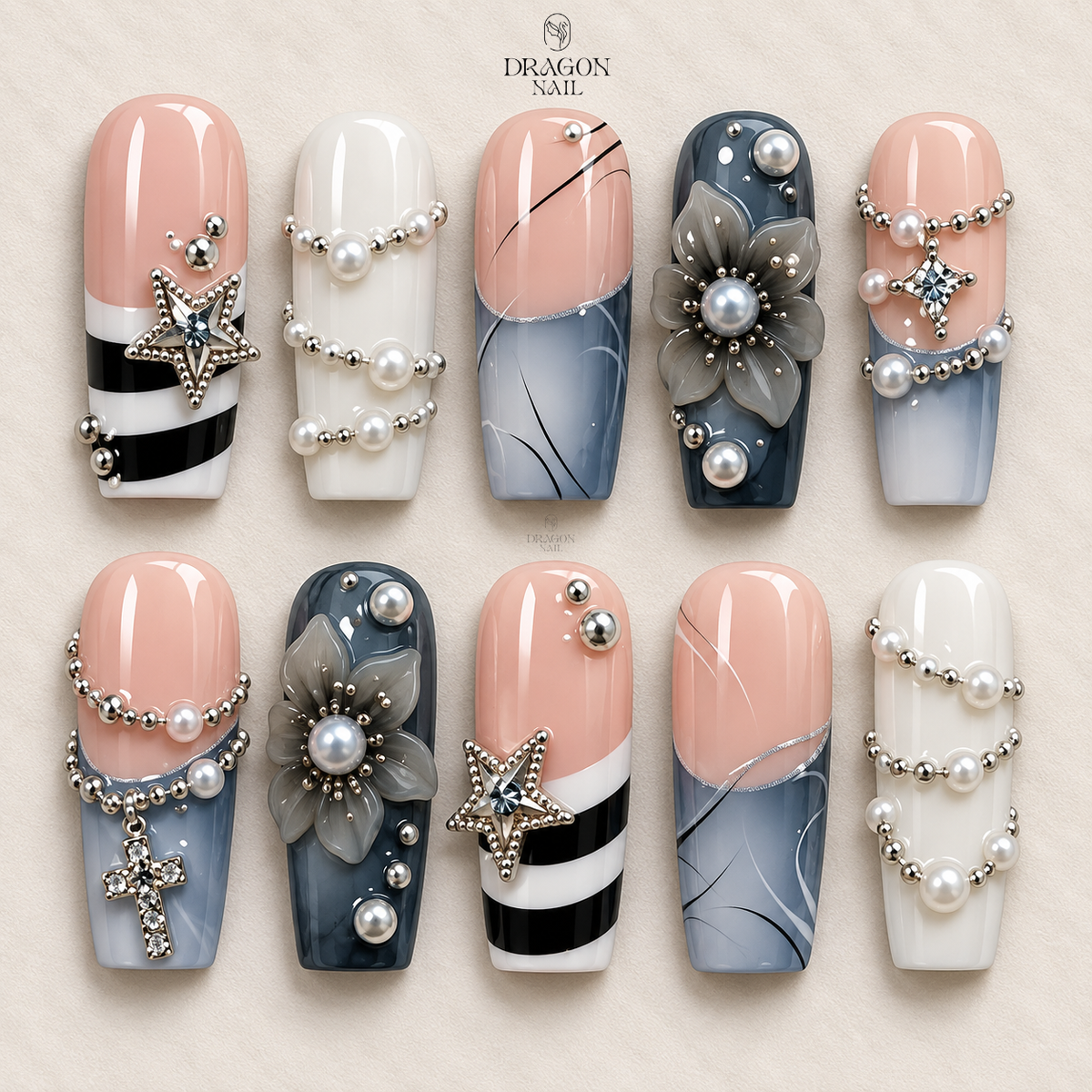 Luxury Handmade 3D Floral Elegant Garden Press On Nails