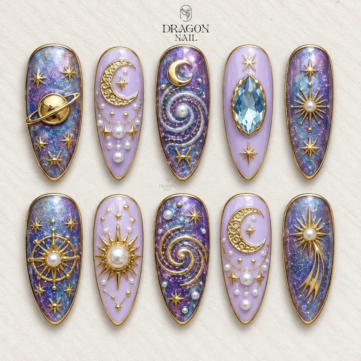 Luxury Celestial Zodiac Purple Press On Nails