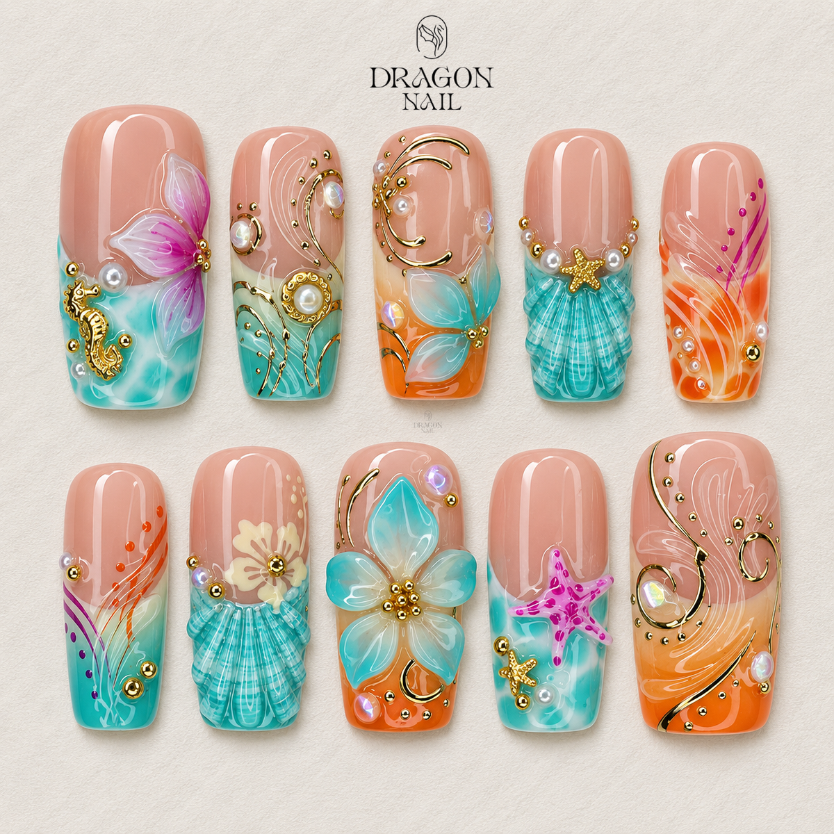 Luxury Coastal Seashell Press On Nails
