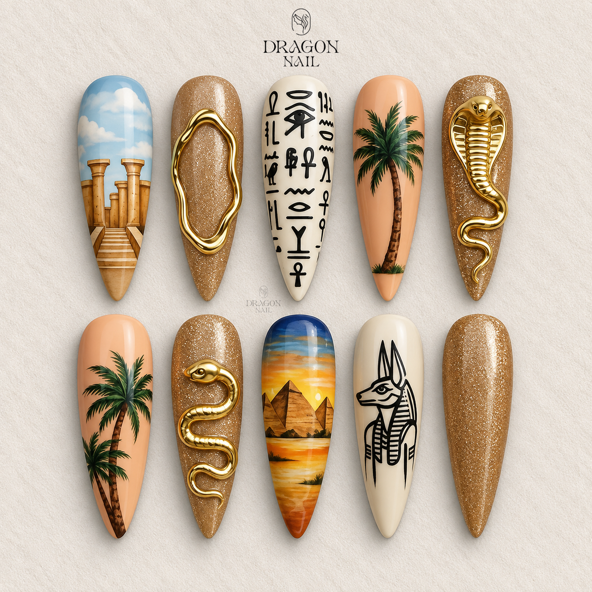 Luxury Gold Mystic Symbol 3D Ornate Press On Nails