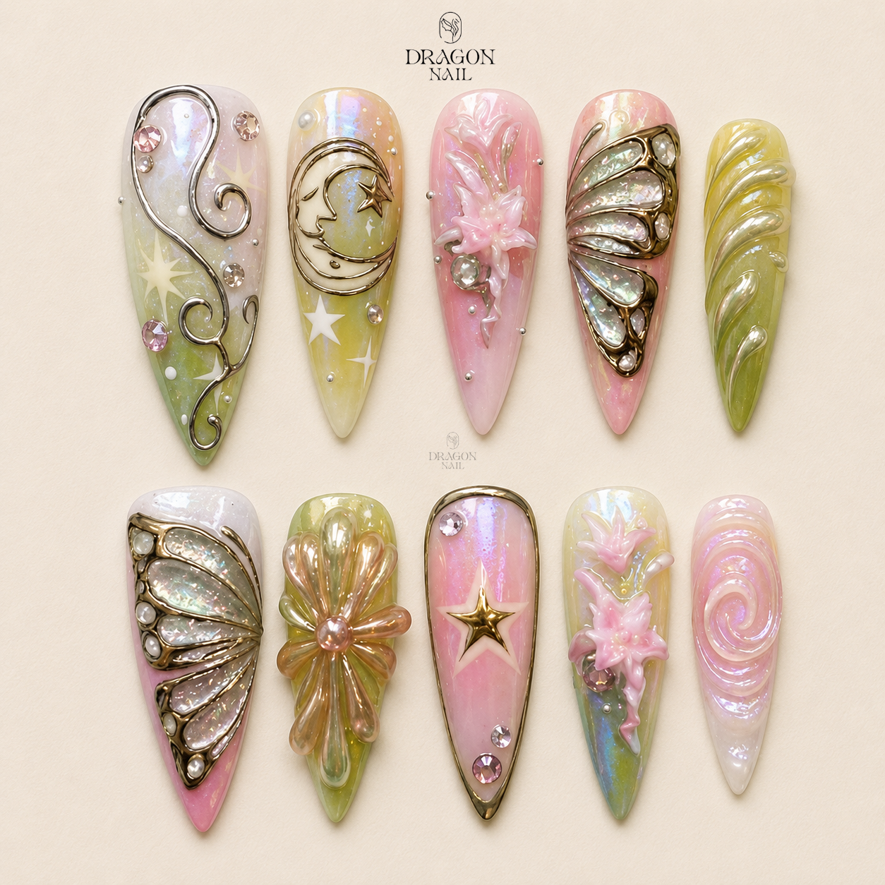 Luxury Handmade Fairycore 3D Floral Dreamy Press On Nails