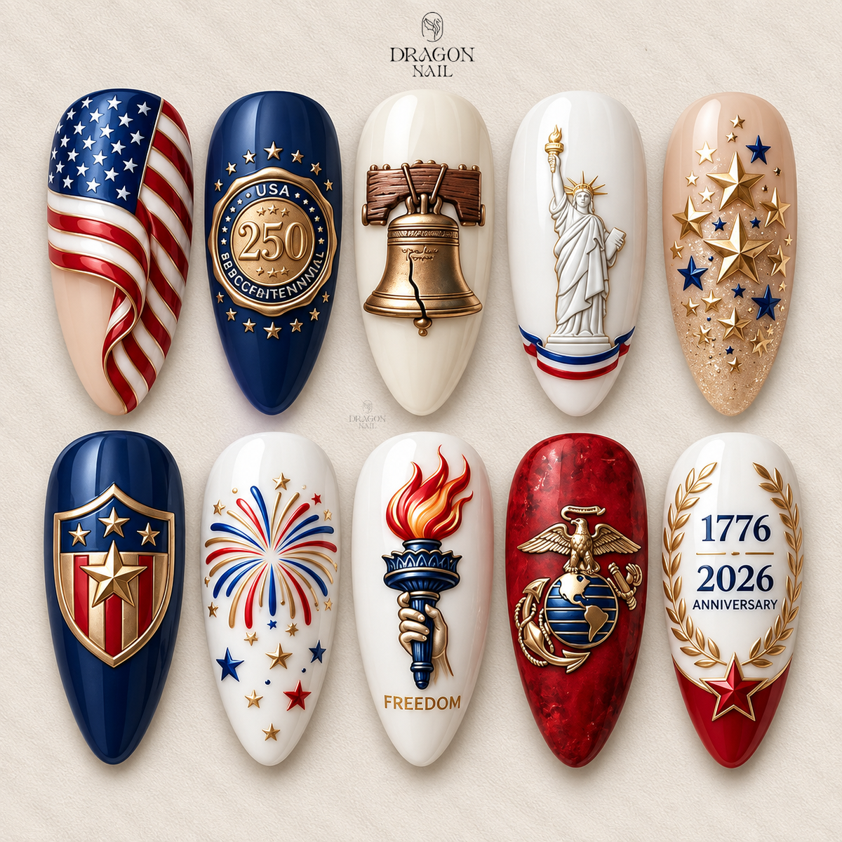 Luxury Liberty Bell 3D Press On Nails