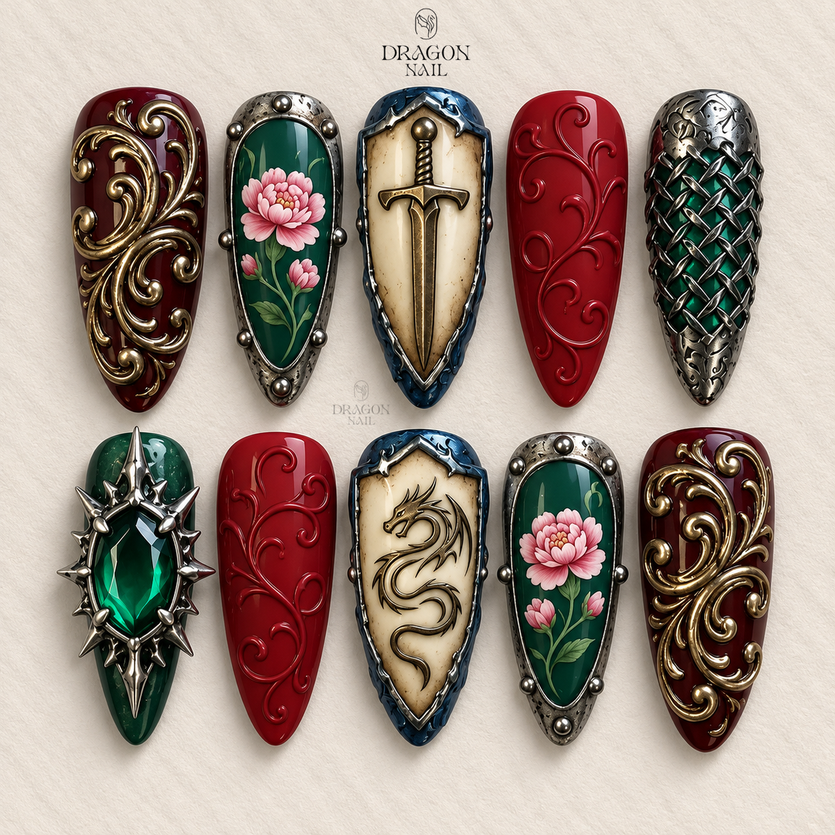 Majestic Fantasy Heraldic Press On Nails