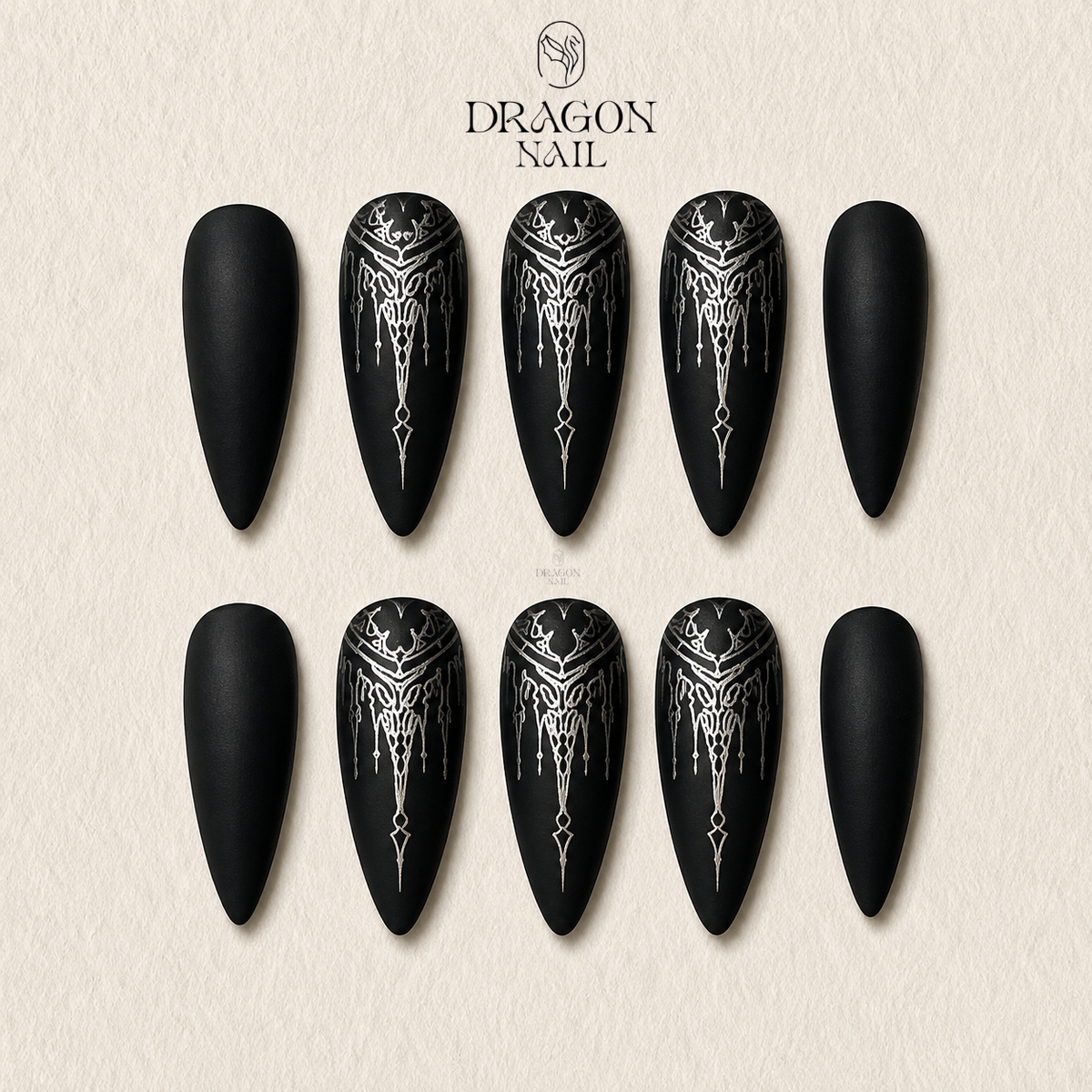 Matte Black Silver Accent Press On Nails
