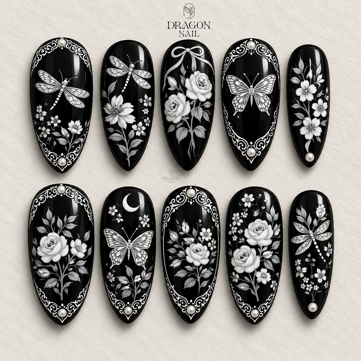 Matte Black Skull Hand Painted Dark Gothic Press On Nails